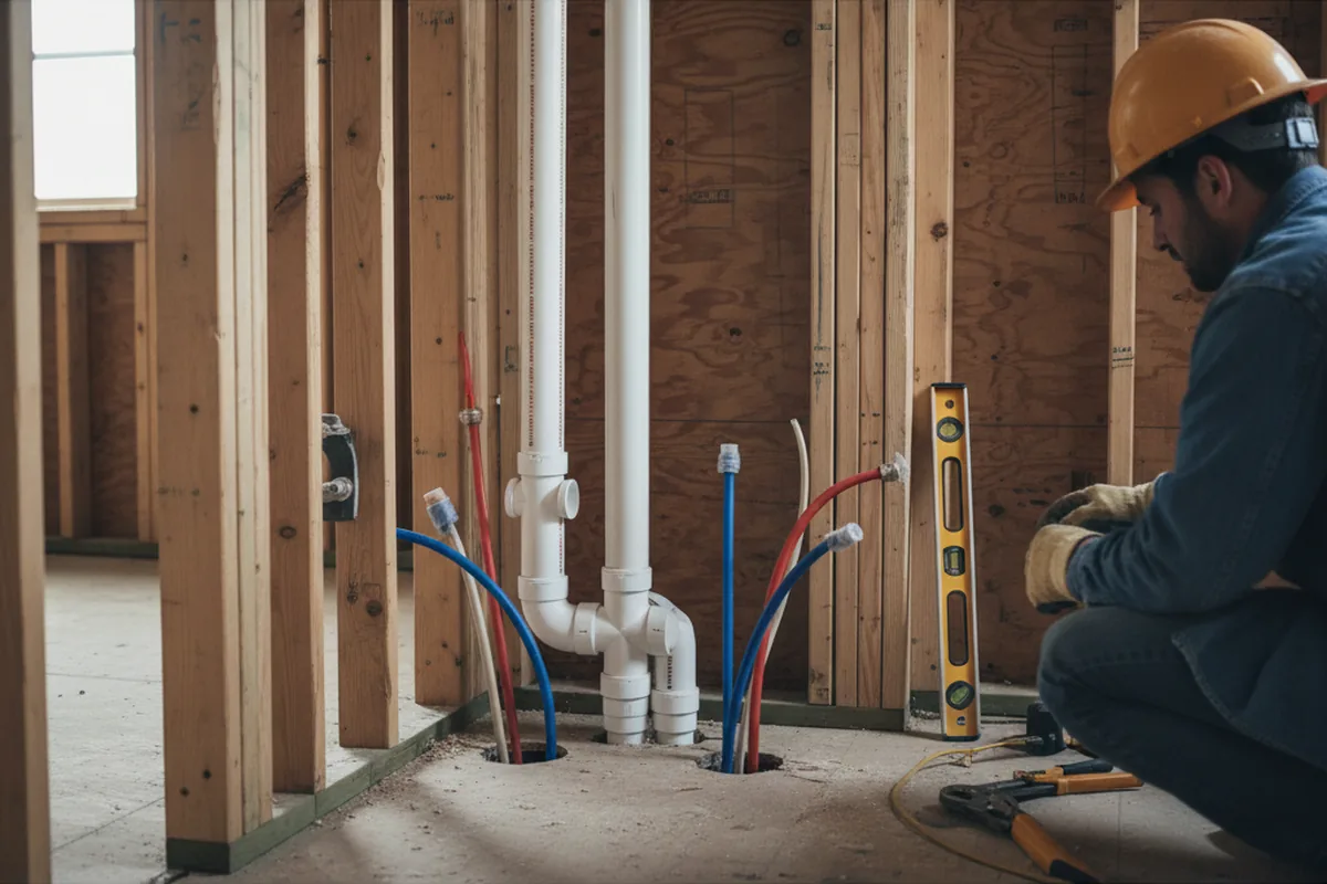 Drain and supply rough-in during Sump Pump Repair in Hampstead